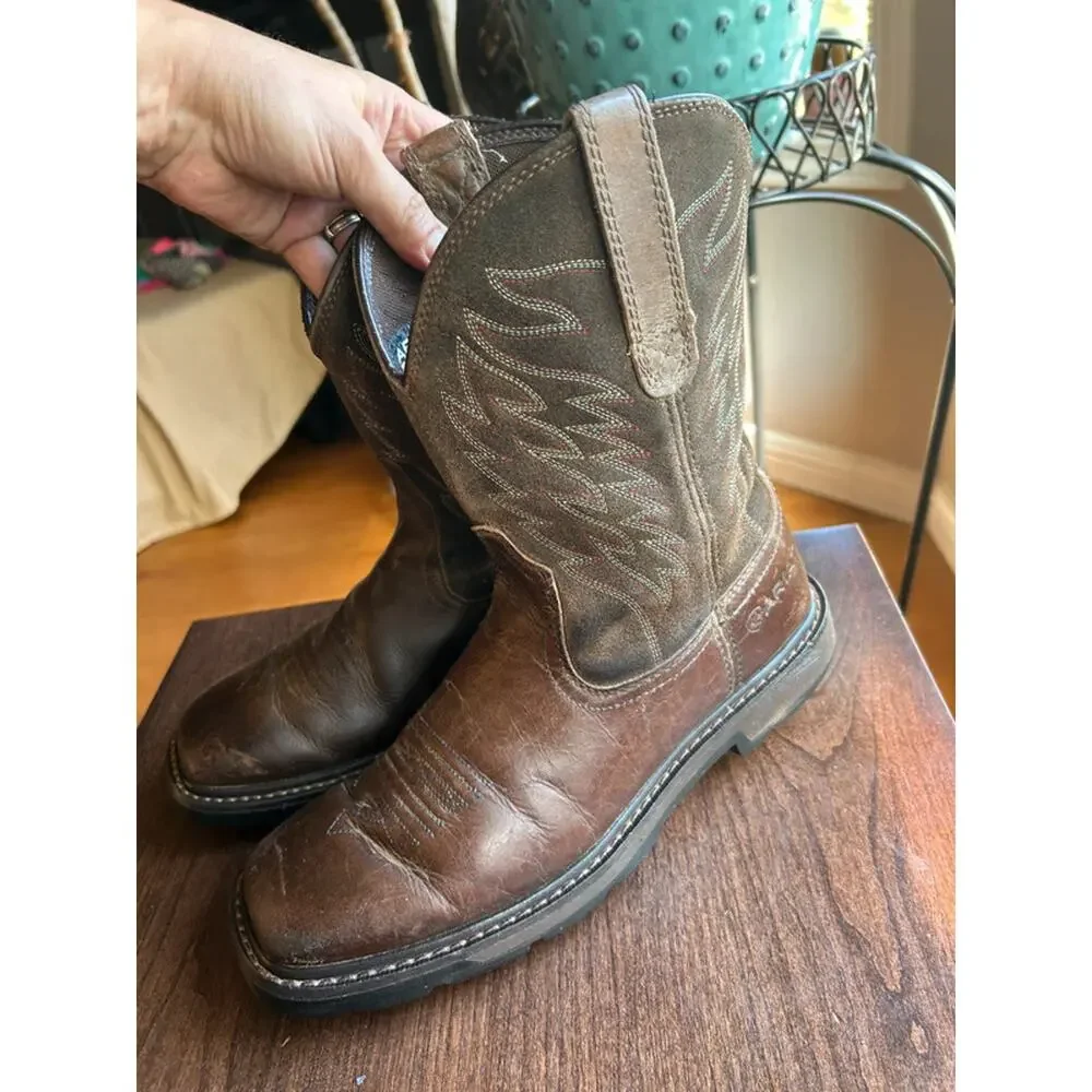 Ariat Groundbreaker men's size 8 brown leather work boots square toe